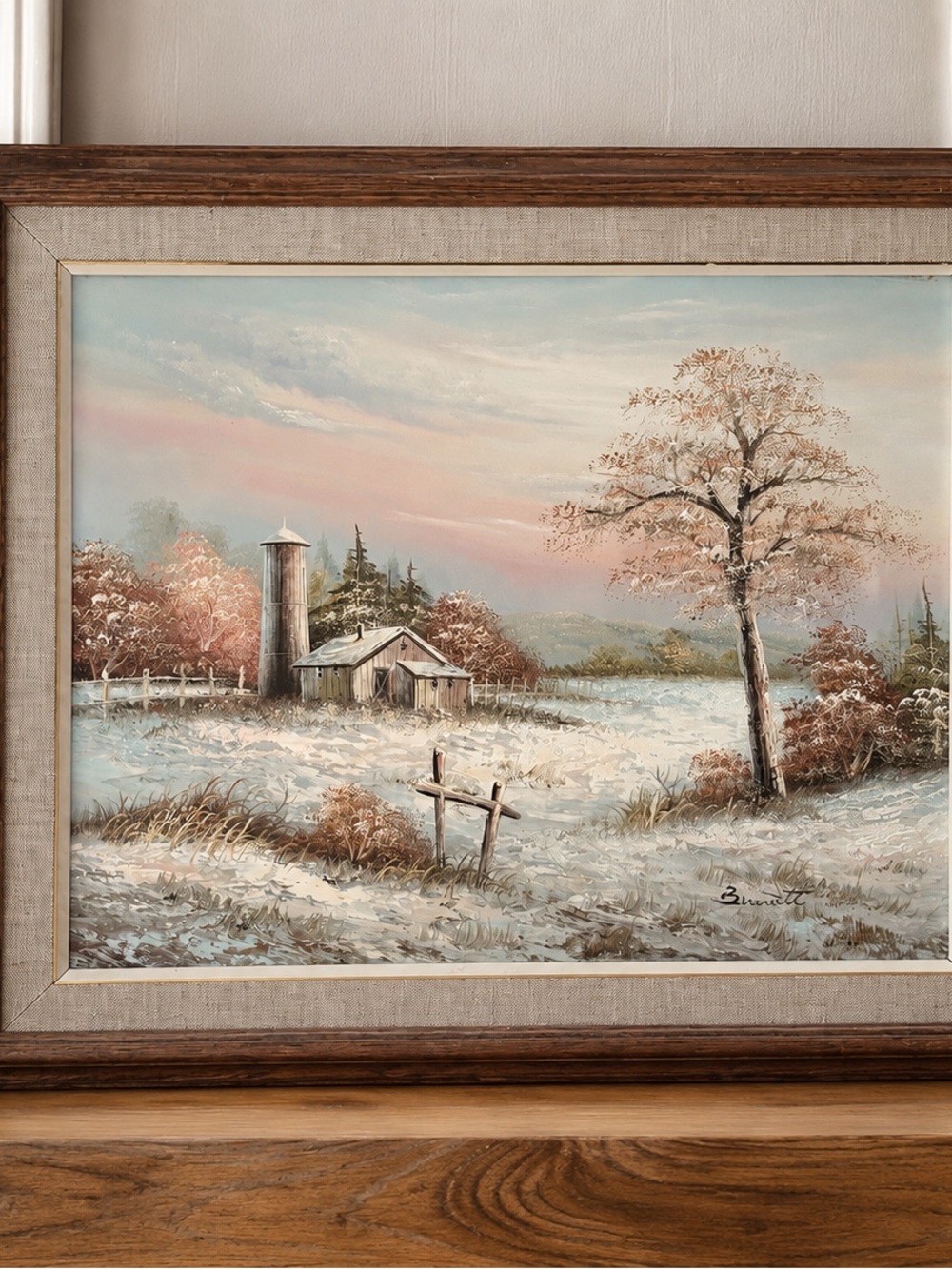 Vintage original oil painting- farm landscape scene